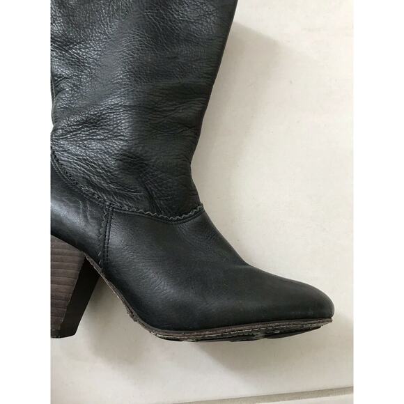 All Black Leather Pull On Calf Boots Green FLAWS - Picture 4 of 10